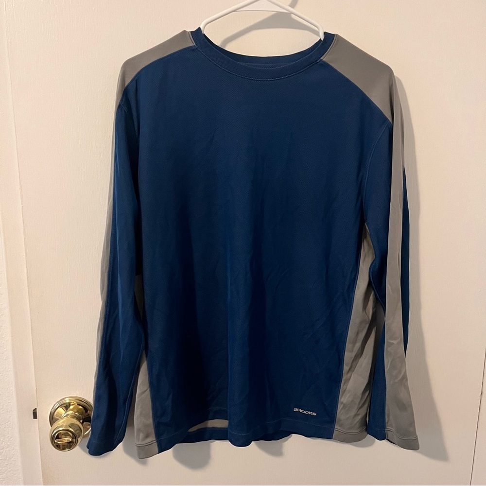 Brooks Men’s Long Sleeve Tech Tee Blue Gray Running Workout Extra Large XL